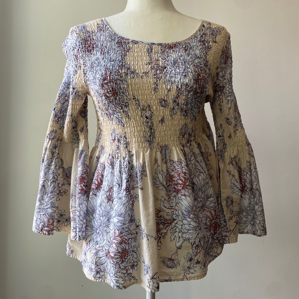 Jane and Delancey Blouse 3/4 Bell Flounce Sleeves Floral Print, Size M